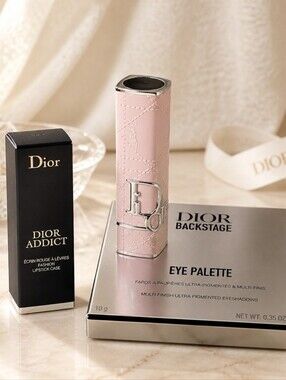 Dior Light Pink Quilted Lipstick Case with Silver Hardware And Eye Pallet